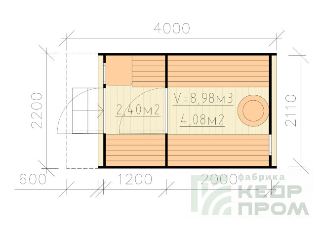 КедрПром - баня-бочка из кедра длиной 4 метра с козырьком