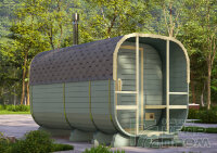 КедрПром - баня-бочка из кедра квадратная длиной 4 метра с верандой