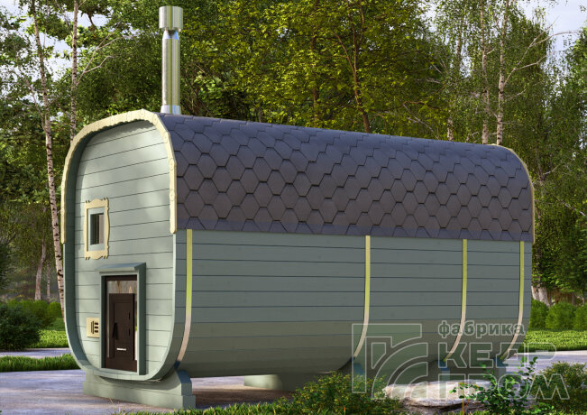 КедрПром - баня-бочка из кедра квадратная длиной 4 метра с верандой