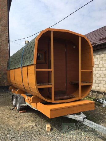 КедрПром - баня-бочка из кедра квадратная длиной 4 метра с верандой