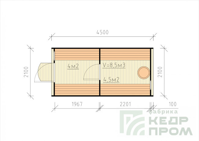 КедрПром - баня-бочка из кедра длиной 4,5 метра