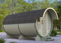 КедрПром - баня-бочка из кедра длиной 4,5 метра с козырьком