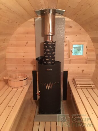 КедрПром - баня-бочка из кедра длиной 4,5 метра с козырьком