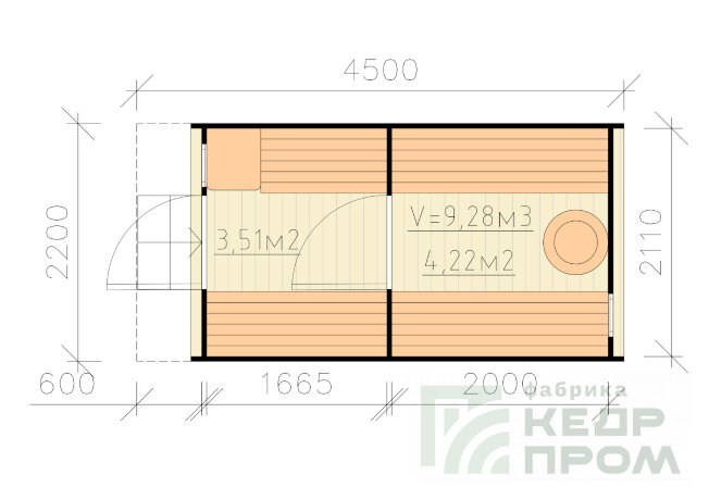 КедрПром - баня-бочка из кедра длиной 4,5 метра с козырьком и душем