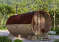 КедрПром - баня-бочка из кедра длиной 4,5 метра с крыльцом