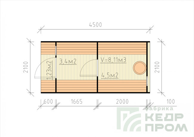 КедрПром - баня-бочка из кедра длиной 4,5 метра с крыльцом