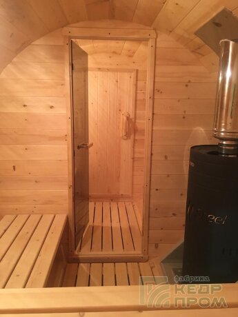 КедрПром - баня-бочка из кедра длиной 4,5 метра с крыльцом