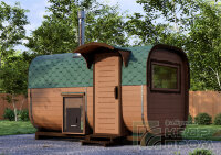 КедрПром - баня-бочка из кедра квадратная длиной 4 метра с входом сбоку