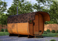 КедрПром - баня-бочка из кедра квадратная длиной 4,5 метра с козырьком