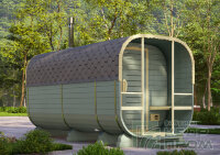 КедрПром - баня-бочка из кедра квадратная длиной 4,5 метра с верандой