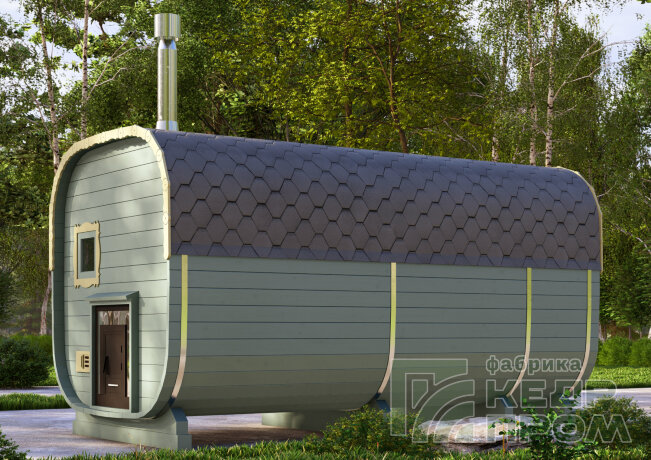 КедрПром - баня-бочка из кедра квадратная длиной 4,5 метра с верандой