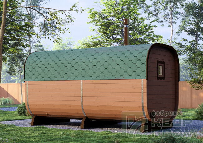 КедрПром - баня-бочка из кедра квадратная длиной 4,5 метра с входом сбоку