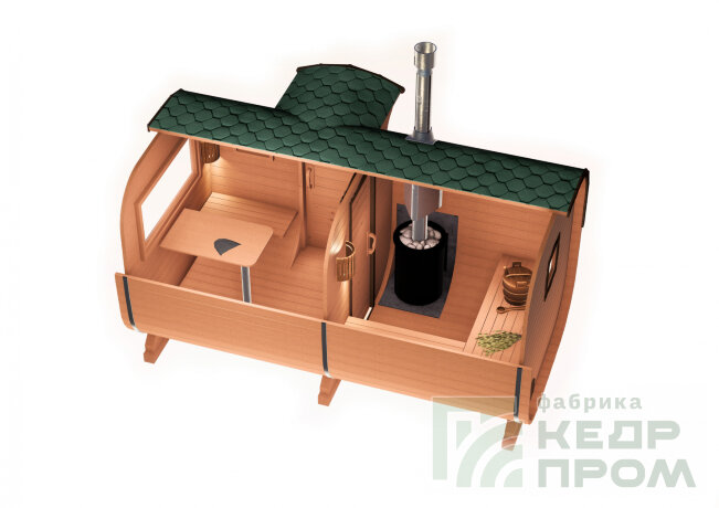 КедрПром - баня-бочка из кедра квадратная длиной 4,5 метра с входом сбоку