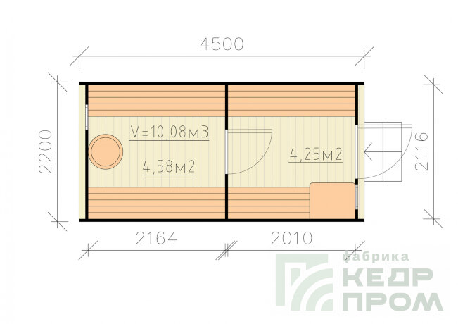 КедрПром - баня-бочка из кедра квадратная длиной 4,5 метра