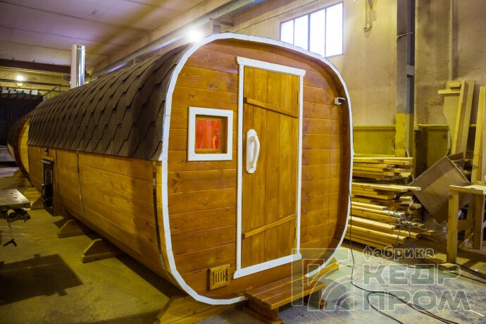 КедрПром - баня-бочка из кедра квадратная длиной 4,5 метра