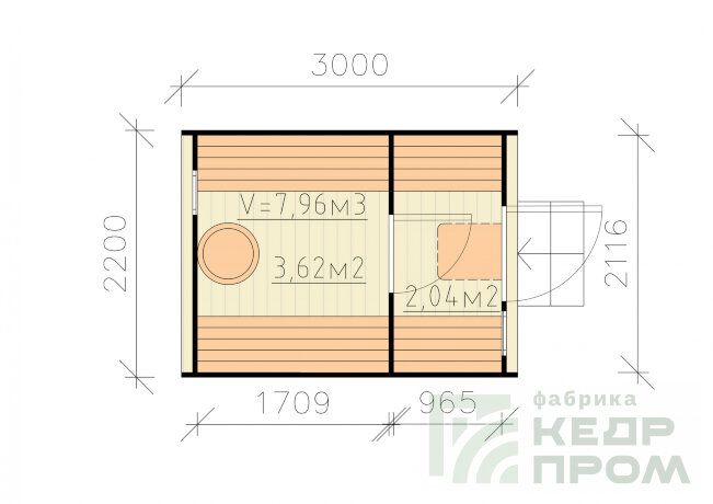 КедрПром - баня-бочка из кедра квадратная длиной 3 метра