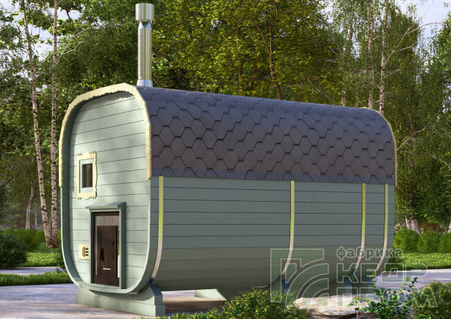 КедрПром - баня-бочка из кедра квадратная длиной 3,5 метра с верандой