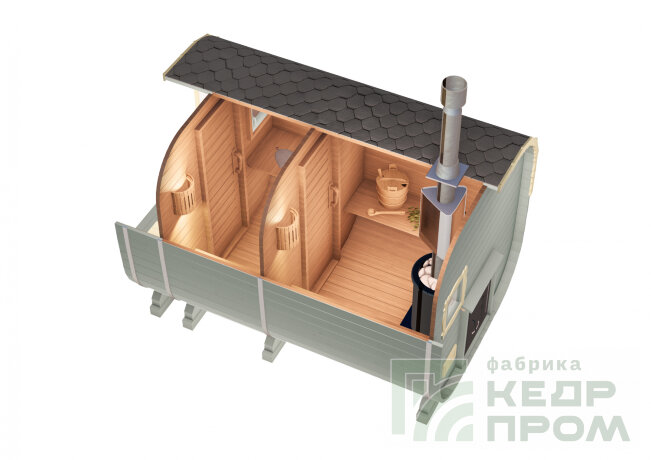 КедрПром - баня-бочка из кедра квадратная длиной 3,5 метра с верандой