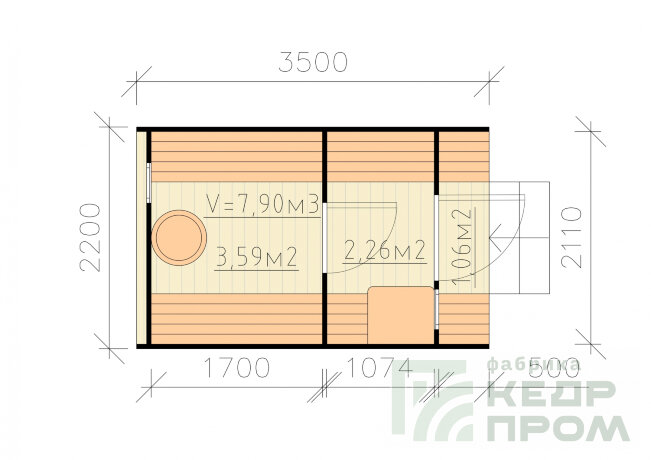 КедрПром - баня-бочка из кедра квадратная длиной 3,5 метра с верандой