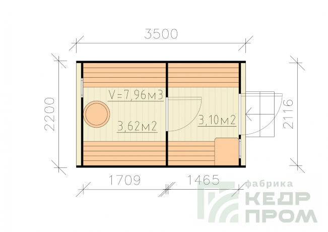 КедрПром - баня-бочка из кедра квадратная длиной 3,5 метра