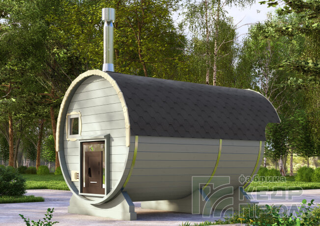 КедрПром - баня-бочка из кедра длиной 3,5 метра с козырьком