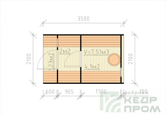 КедрПром - баня-бочка из кедра длиной 3,5 метра с крыльцом