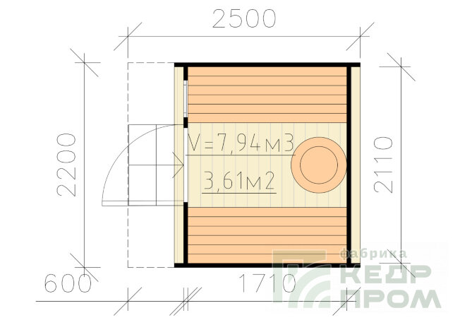 КедрПром - баня-бочка из кедра длиной 2,5 метра с козырьком