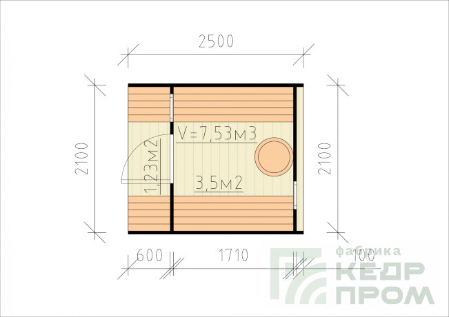 КедрПром - баня-бочка из кедра длиной 2,5 метра с крыльцом