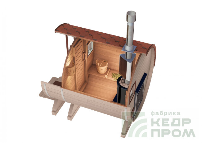 КедрПром - баня-бочка из кедра длиной 2,5 метра с крыльцом