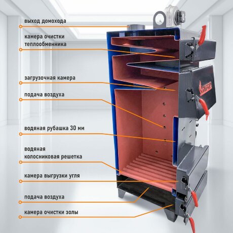 Гибрид 60 кВт - котел твердотопливный длительного горения