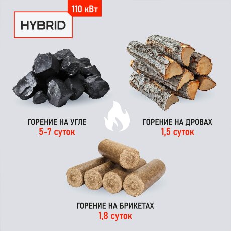 Гибрид 110 кВт - котел твердотопливный длительного горения