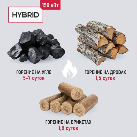 Гибрид 150 кВт - котел твердотопливный длительного горения
