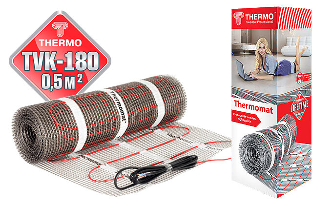 Thermomat TVK 180, 0,5 кв.м. - греющий мат в слой плиточного клея
